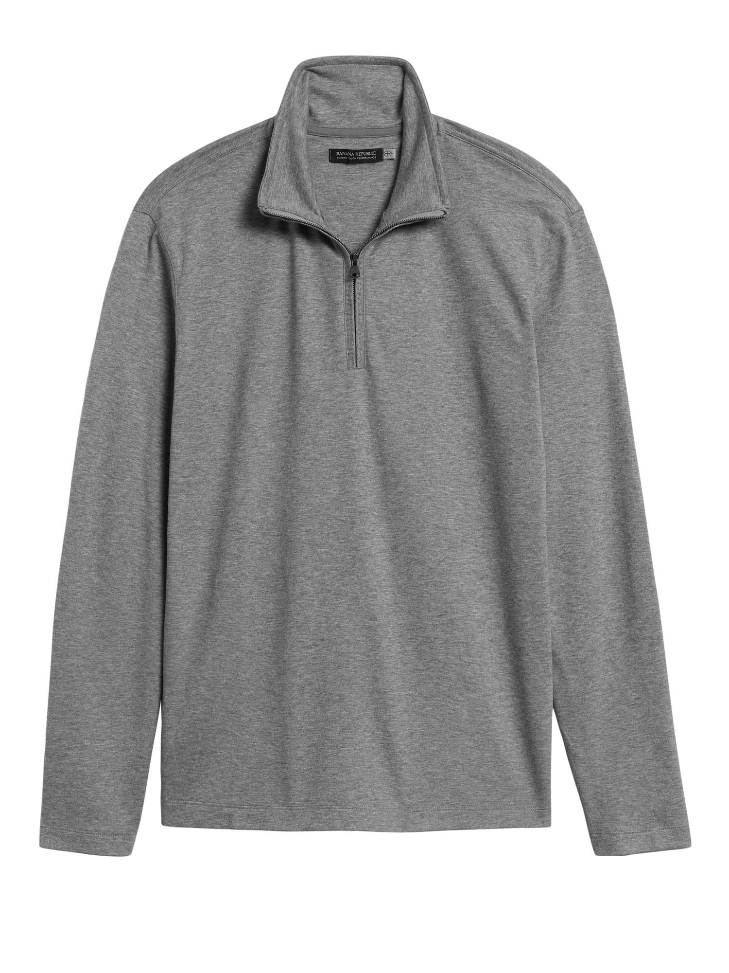 Banana Republic Men's Luxury-Touch Performance Half-Zip T-Shirt Heather Gray Tall Size M