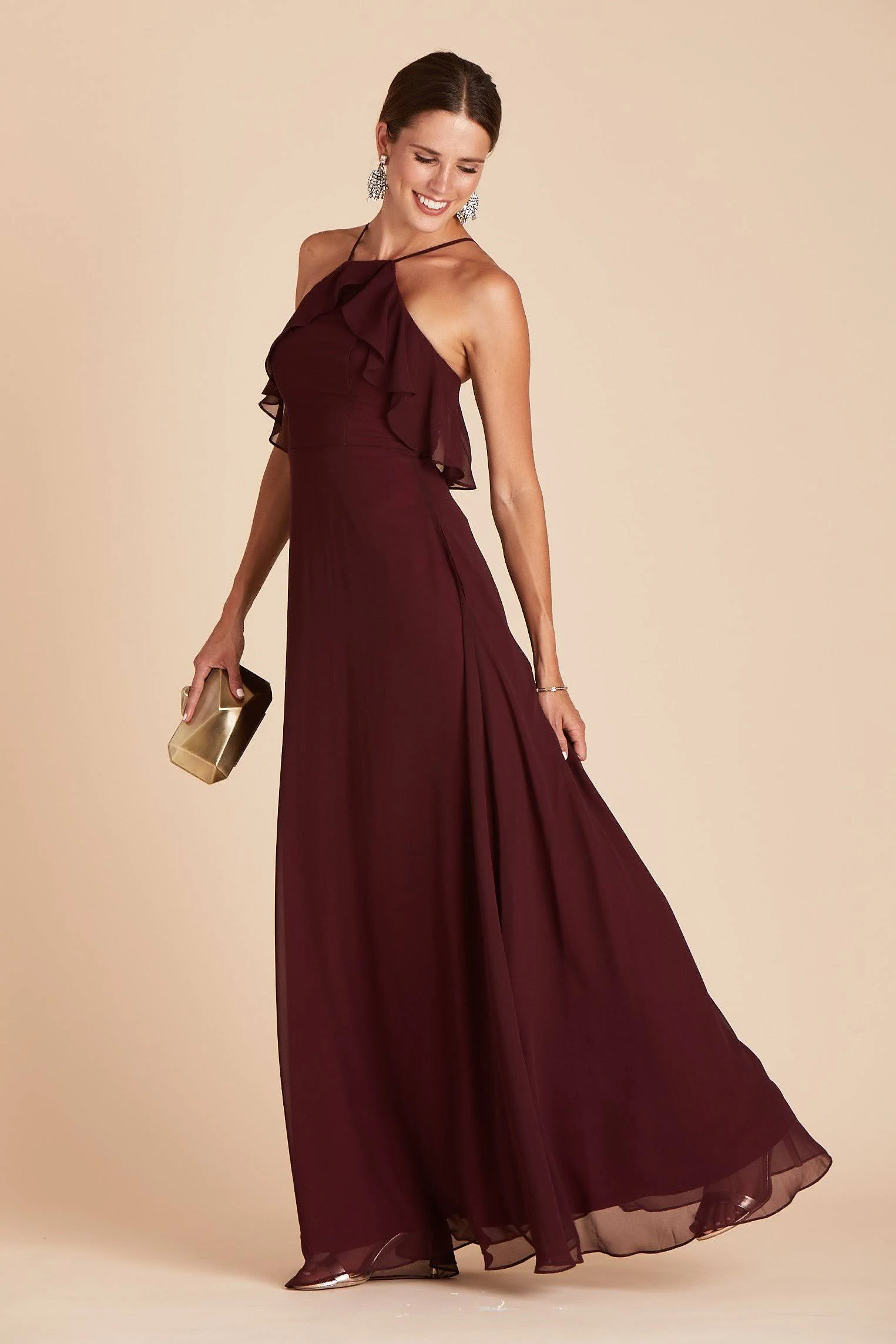 Birdy Grey Jules Chiffon Bridesmaid Dress in Cabernet M / Cabernet