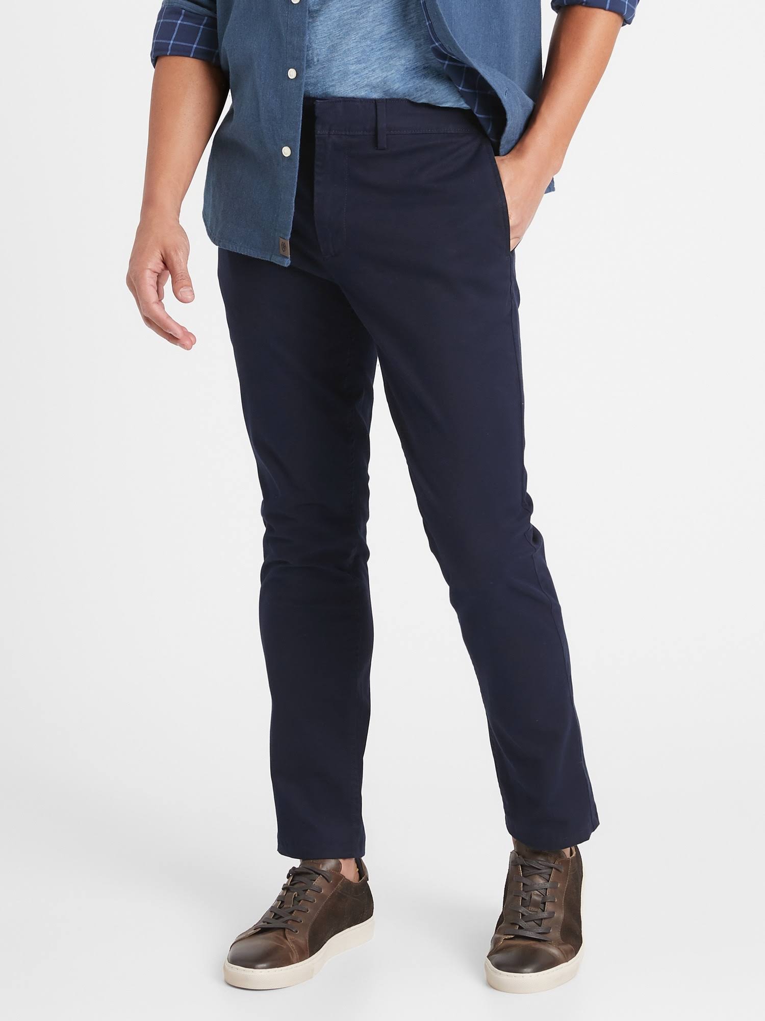 Banana Republic Men's Fulton Skinny Stretch Chino Pant Navy Tall Size 42W 36L