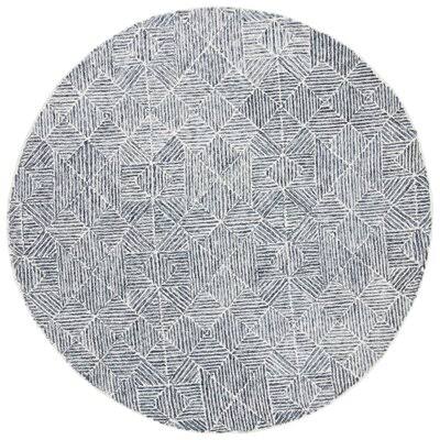George Oliver Gaither Hand-Tufted Wool Light Blue/Gray Area Rug, Size: Round 6&