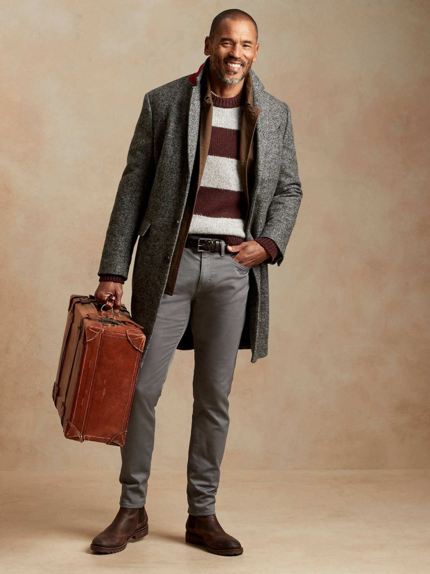 Banana Republic Men's Skinny Heathered Traveler Pant Smoke Gray Tall Size 38W 36L