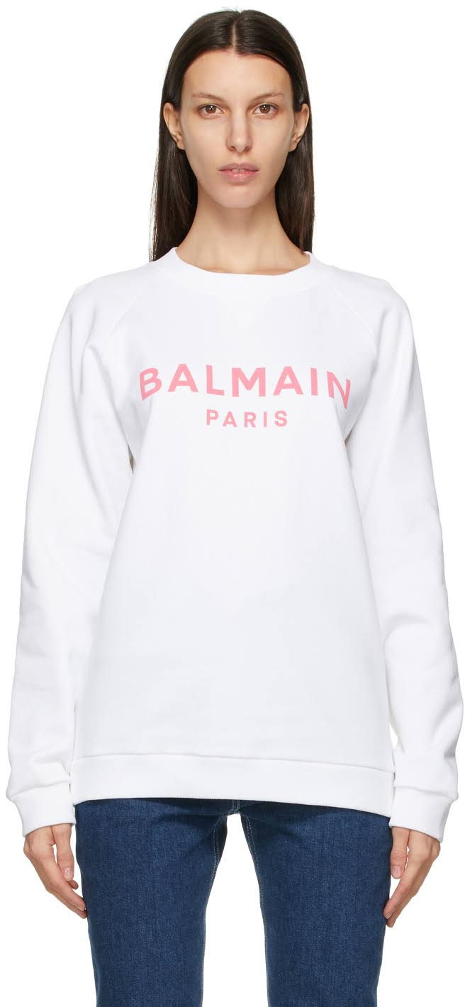 Balmain Logo Printed Cotton Sweatshirt - White - Sweatshirts