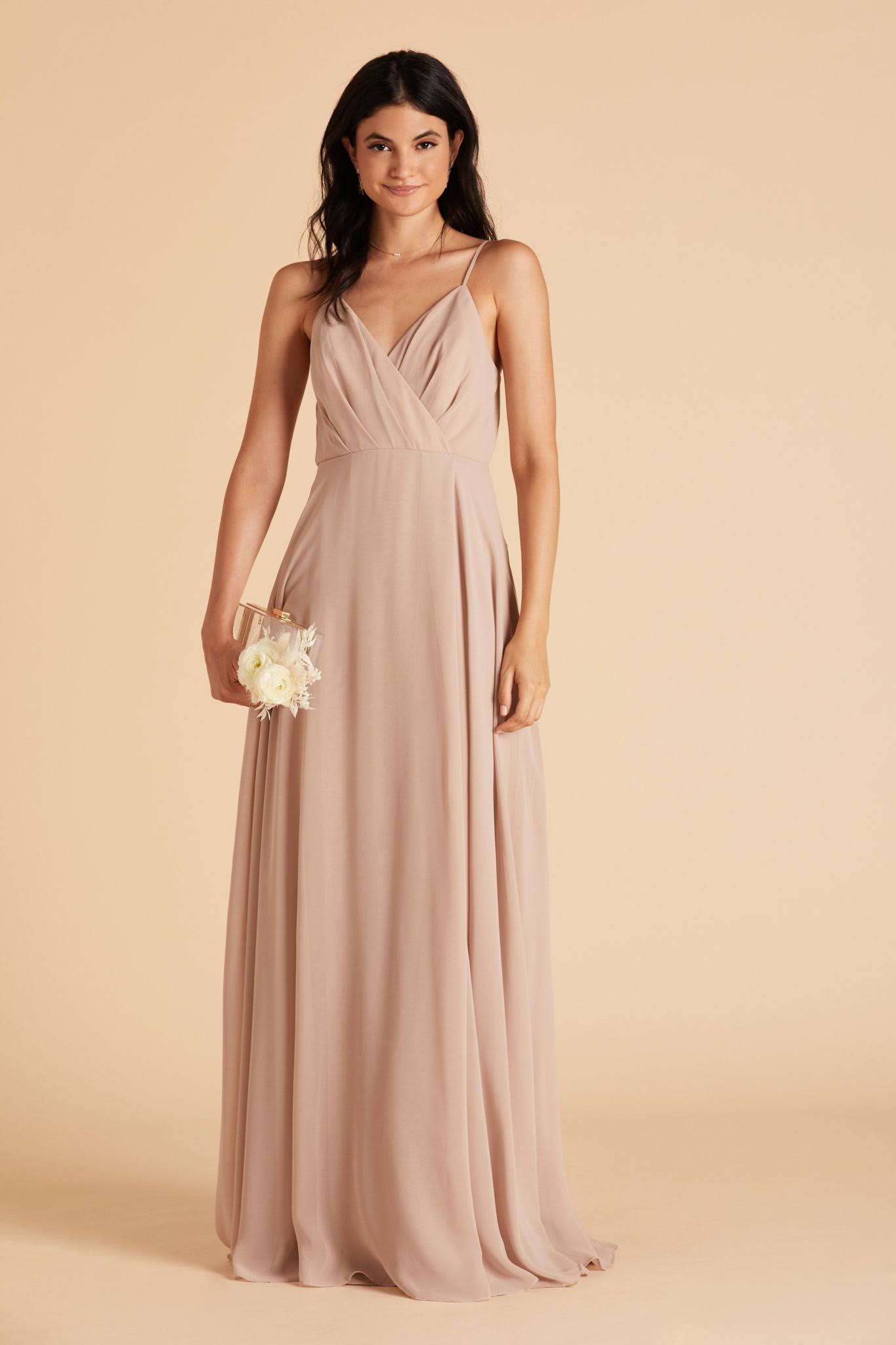 Birdy Grey Kaia Chiffon Bridesmaid Dress in Taupe Xs / Taupe