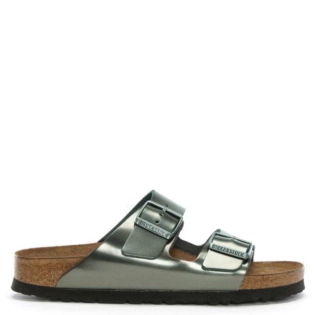 Birkenstock Arizona Leather Soft Footbed Narrow Sandals - Metallic Anthracite