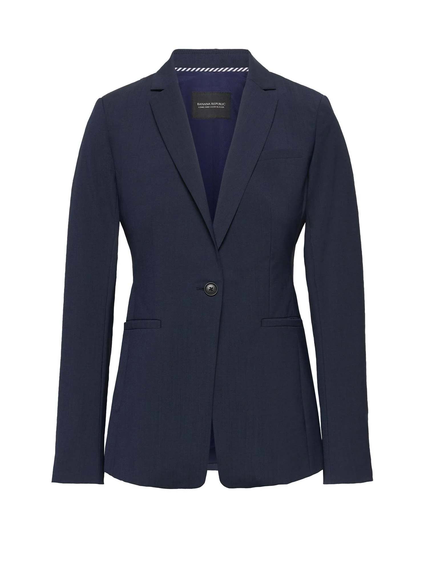 Banana Republic Women's Long & Lean-Fit Washable Wool-Blend Blazer Navy Blue Size 8