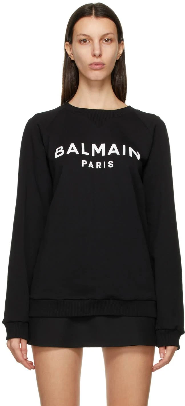 Balmain | Women Logo Printed Cotton Sweatshirt Black/white Xs