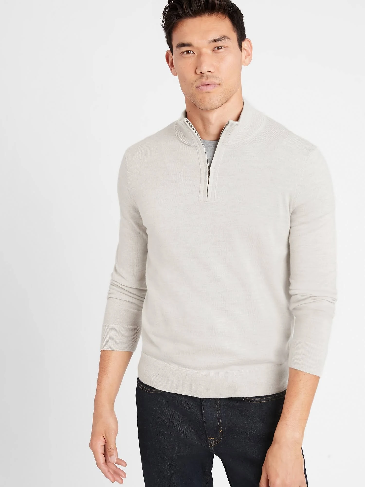 Banana Republic Men's Merino Half-Zip Sweater Light Heather Gray Size L