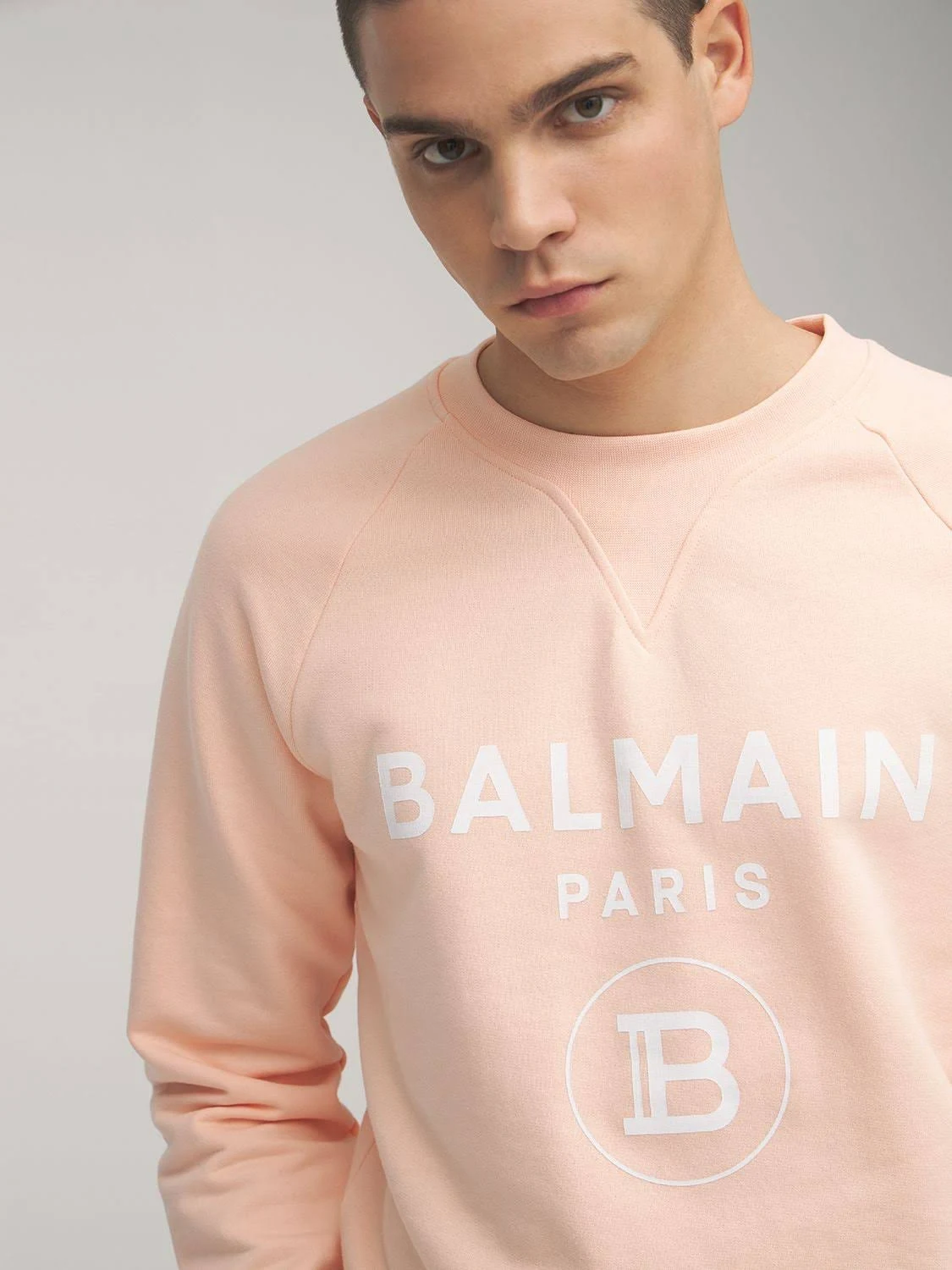 Balmain | Men Logo Print Cotton Jersey Sweatshirt Orange S