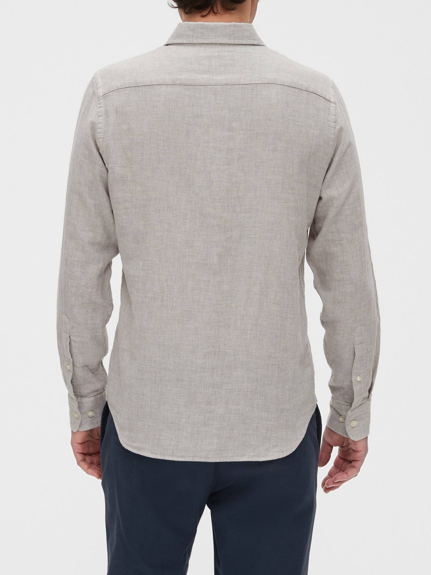 Banana Republic Factory Men's Slim-Fit Untucked Double-Weave Shirt Light Grey Regular Size M