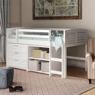 Evan Twin Low Loft Bed with Drawers Birch Lane Bed Frame Color: White