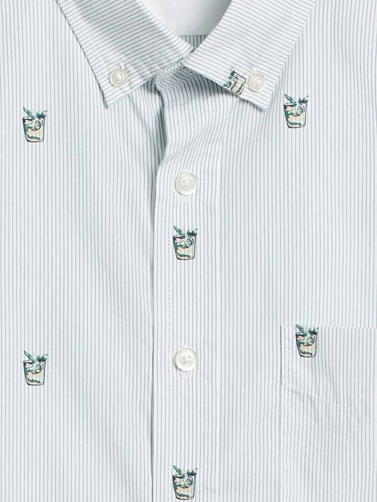 Banana Republic Men's Slim-Fit Luxe Poplin Shirt White & Navy Stripe Size L
