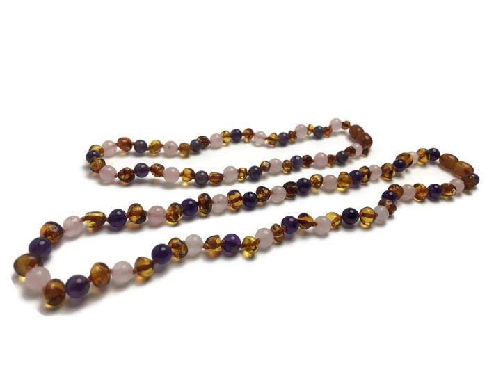 Mommy Daughter Match Matching Baltic Amber Teething Necklaces - Semi-Precious Rainbow / 12.5 (5Month-5Yr) / 17x22