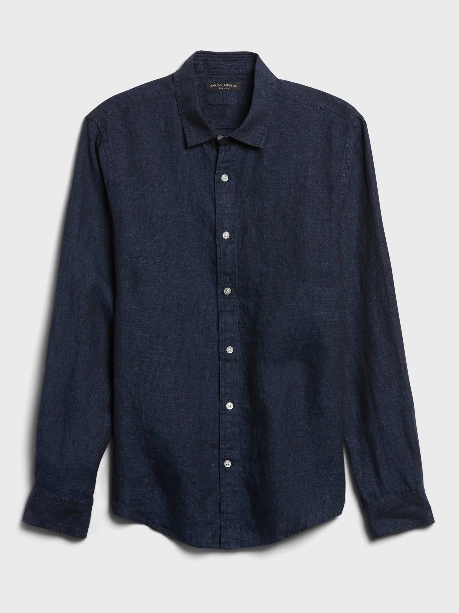 Banana Republic Men's Untucked Slim-Fit Linen-Cotton Shirt Navy Linen Tall Size M