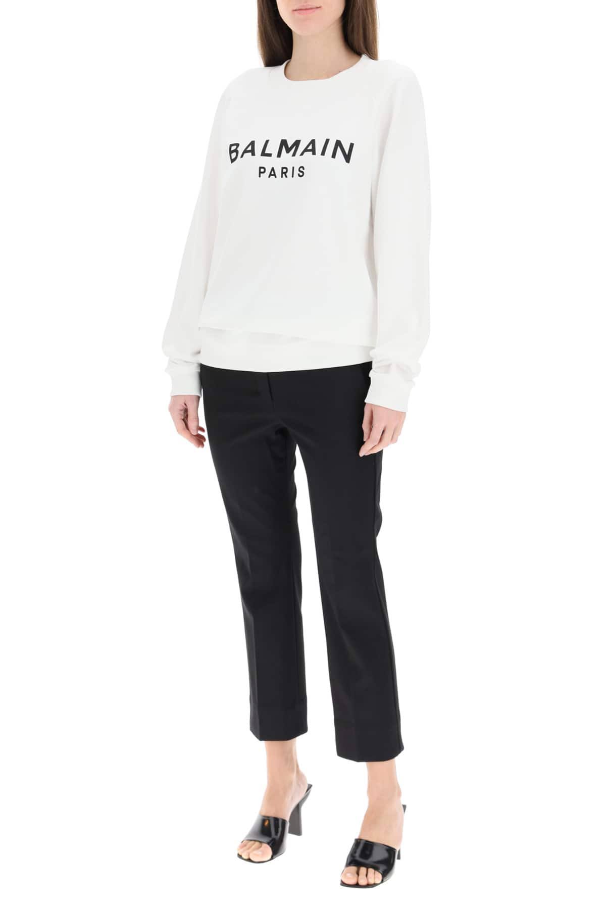 Balmain | Women Logo Printed Cotton Sweatshirt White/Black S