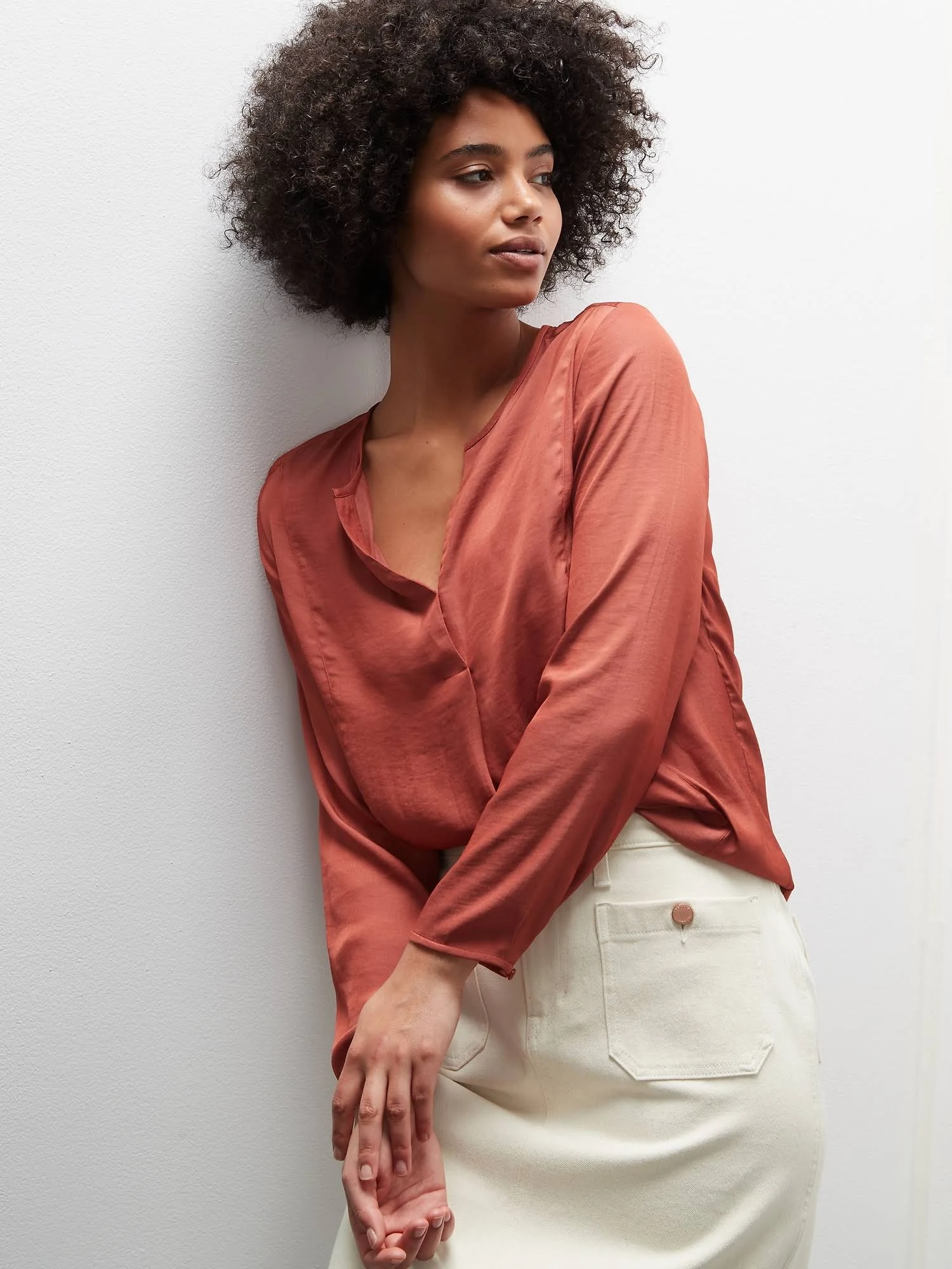 Banana Republic Women's Essential Popover Top Copper Clay Size Xxs