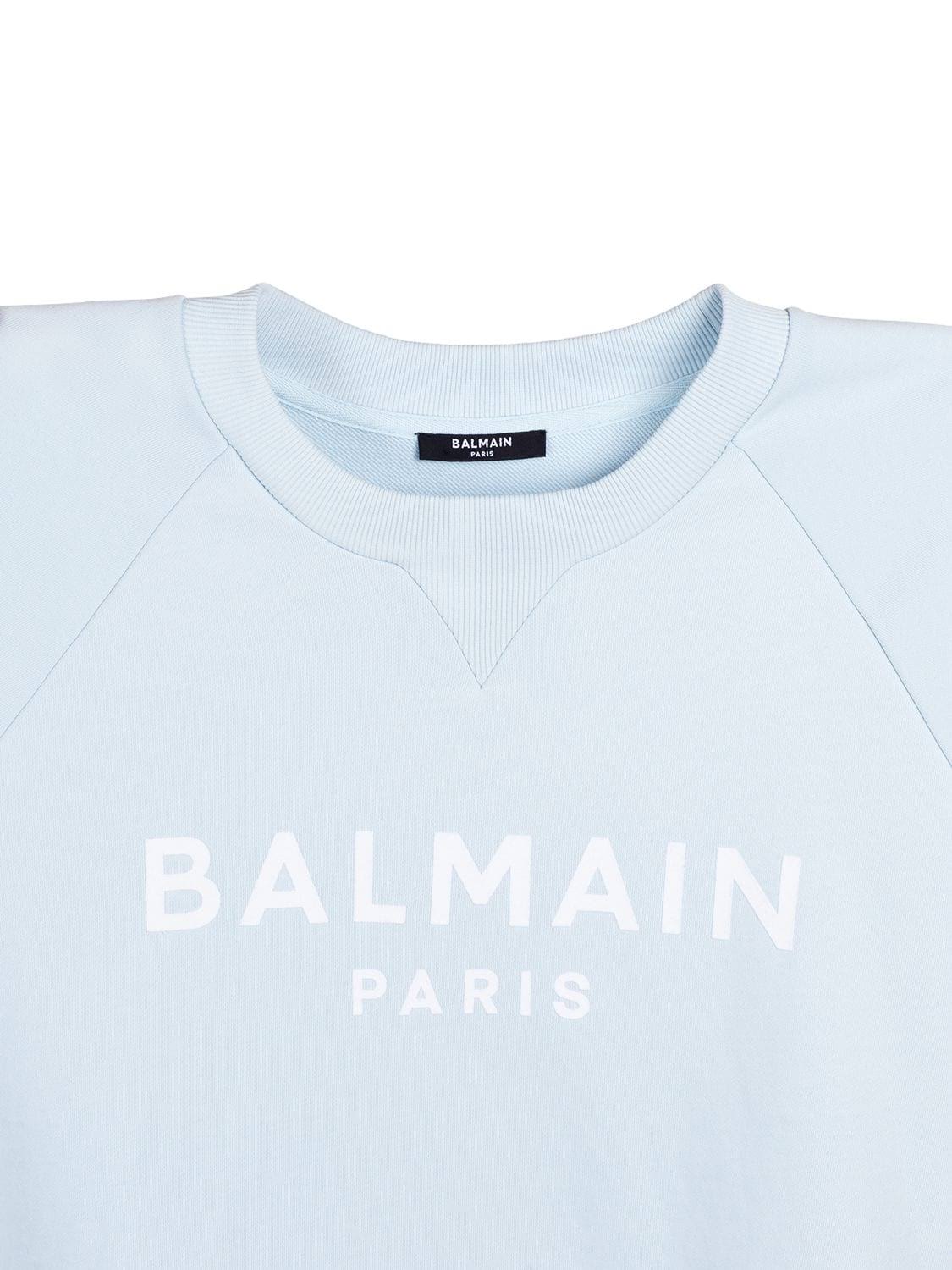 Balmain | Women Logo Printed Cotton Sweatshirt Light Blue/White M