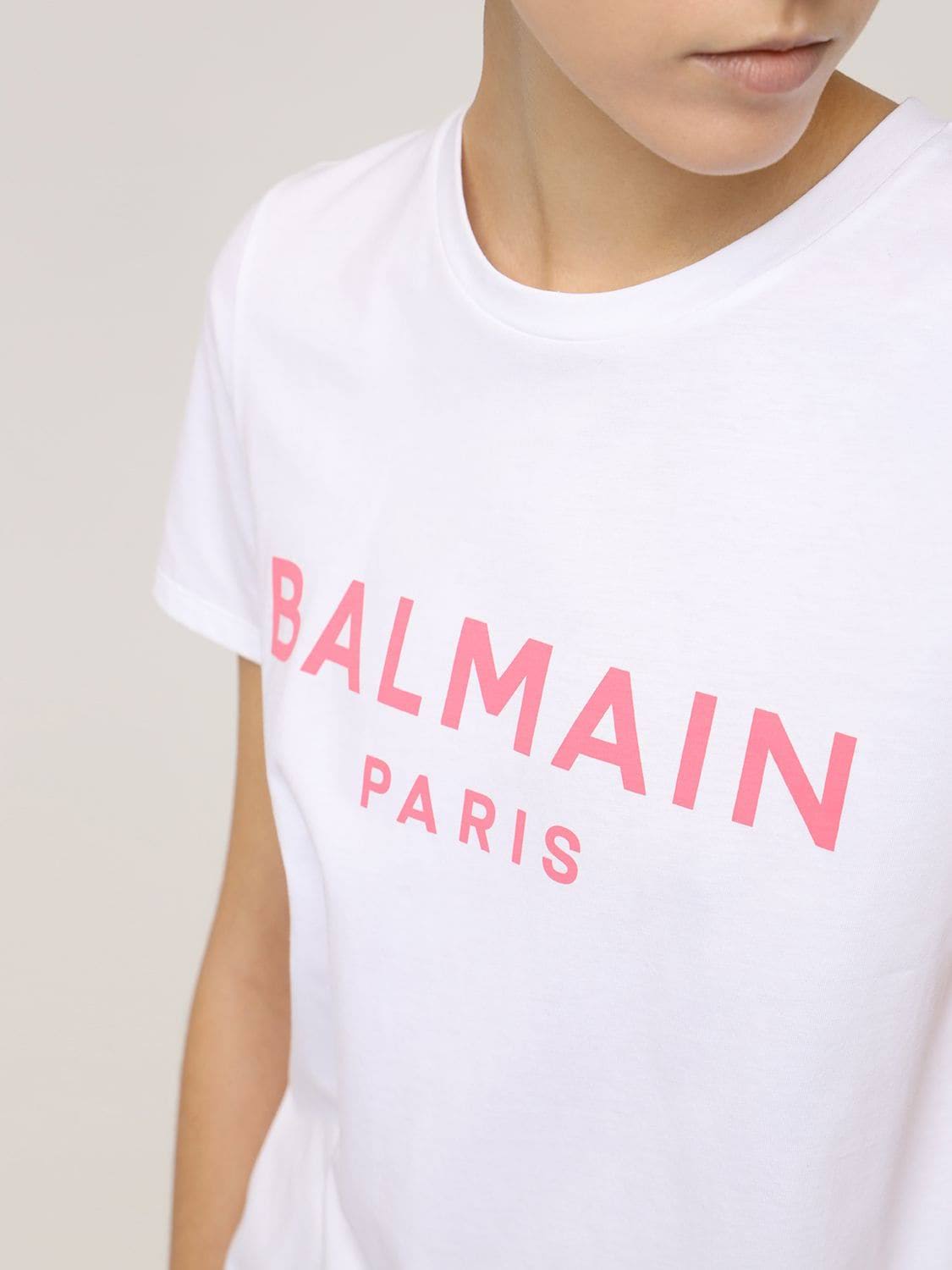 Balmain T-Shirt with Logo Print M White,Pink Cotton