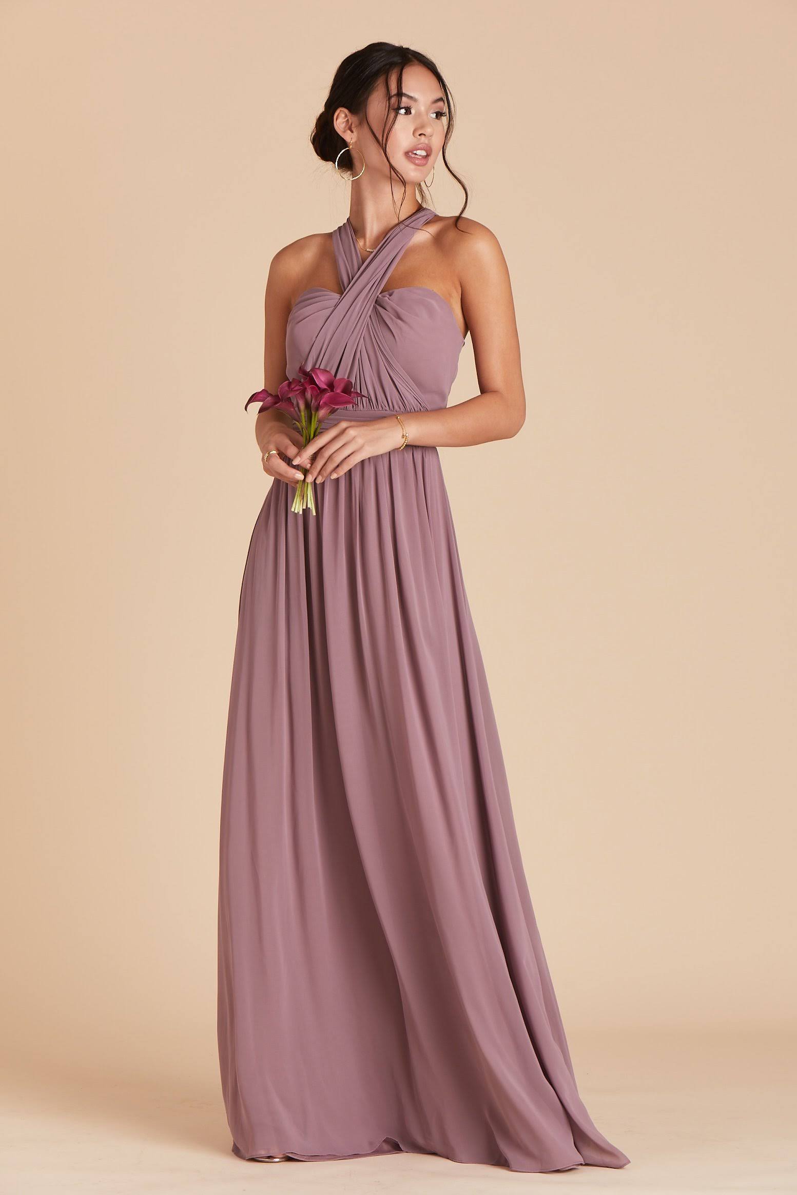 Birdy Grey Grace Convertible Chiffon Bridesmaid Dress in Dark Mauve L / Dark Mauve / No Slit