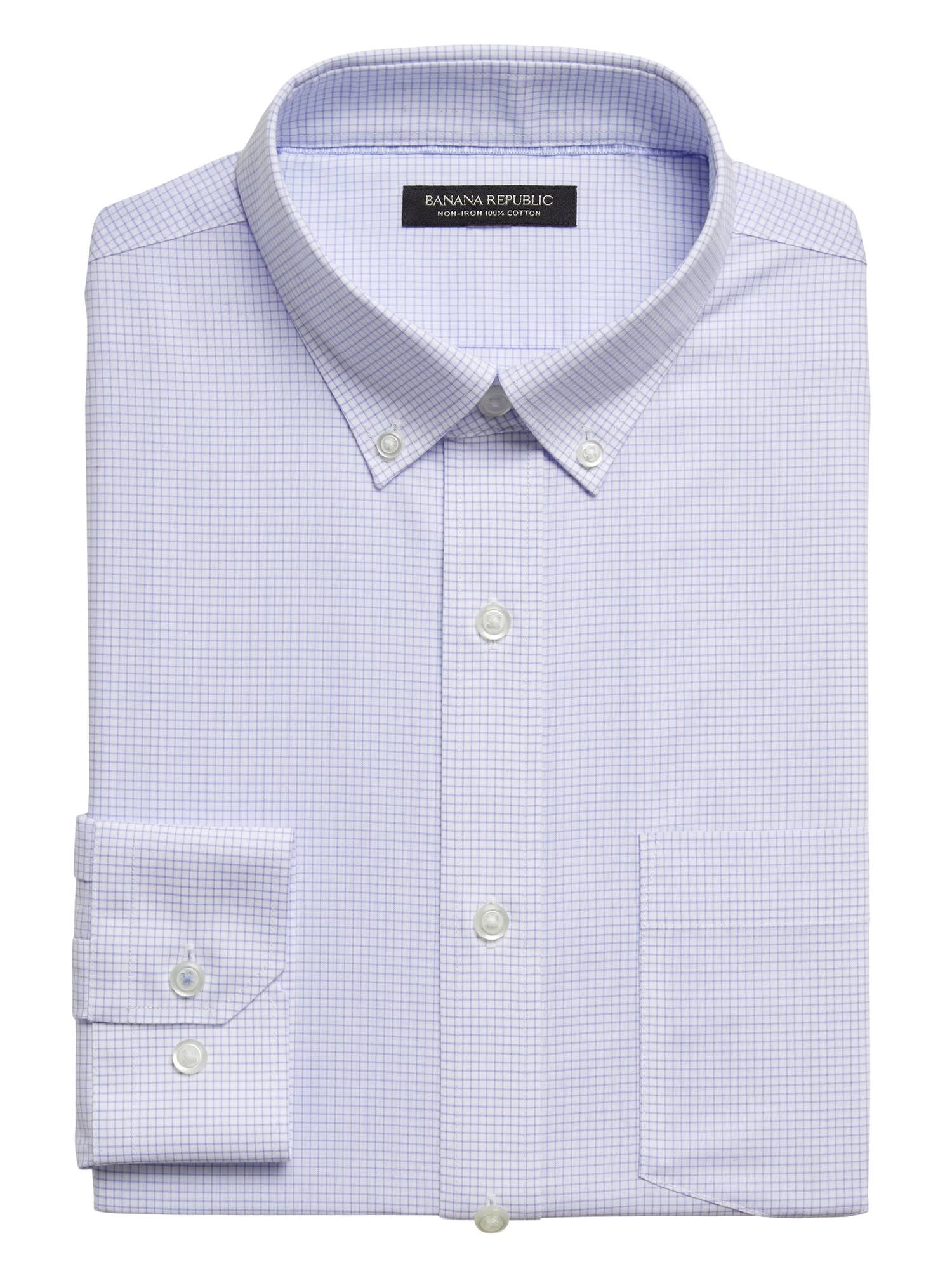Banana Republic Men's Slim-Fit Non-Iron Dress Shirt with Button-Down Collar Marfa Blue Size Xxs