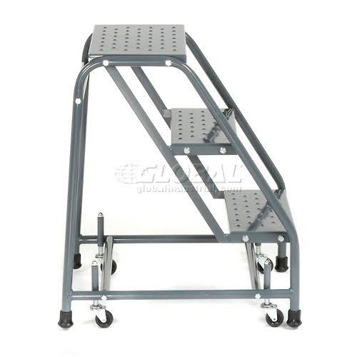 Perforated 16x22W 3 Step Steel Rolling Ladder 10x22D Top Step - 318P