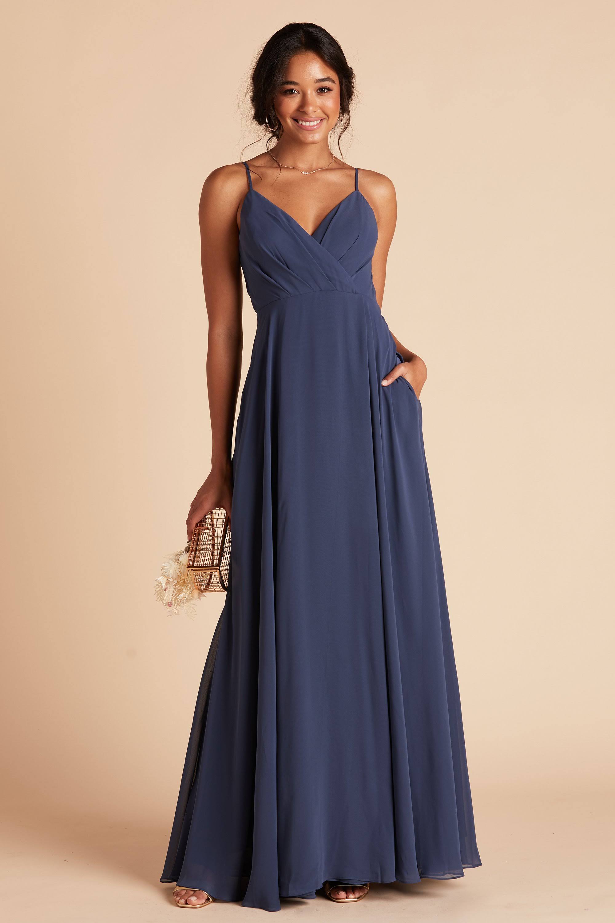 Birdy Grey Kaia Chiffon Bridesmaid Dress in Slate Blue XL / Slate Blue