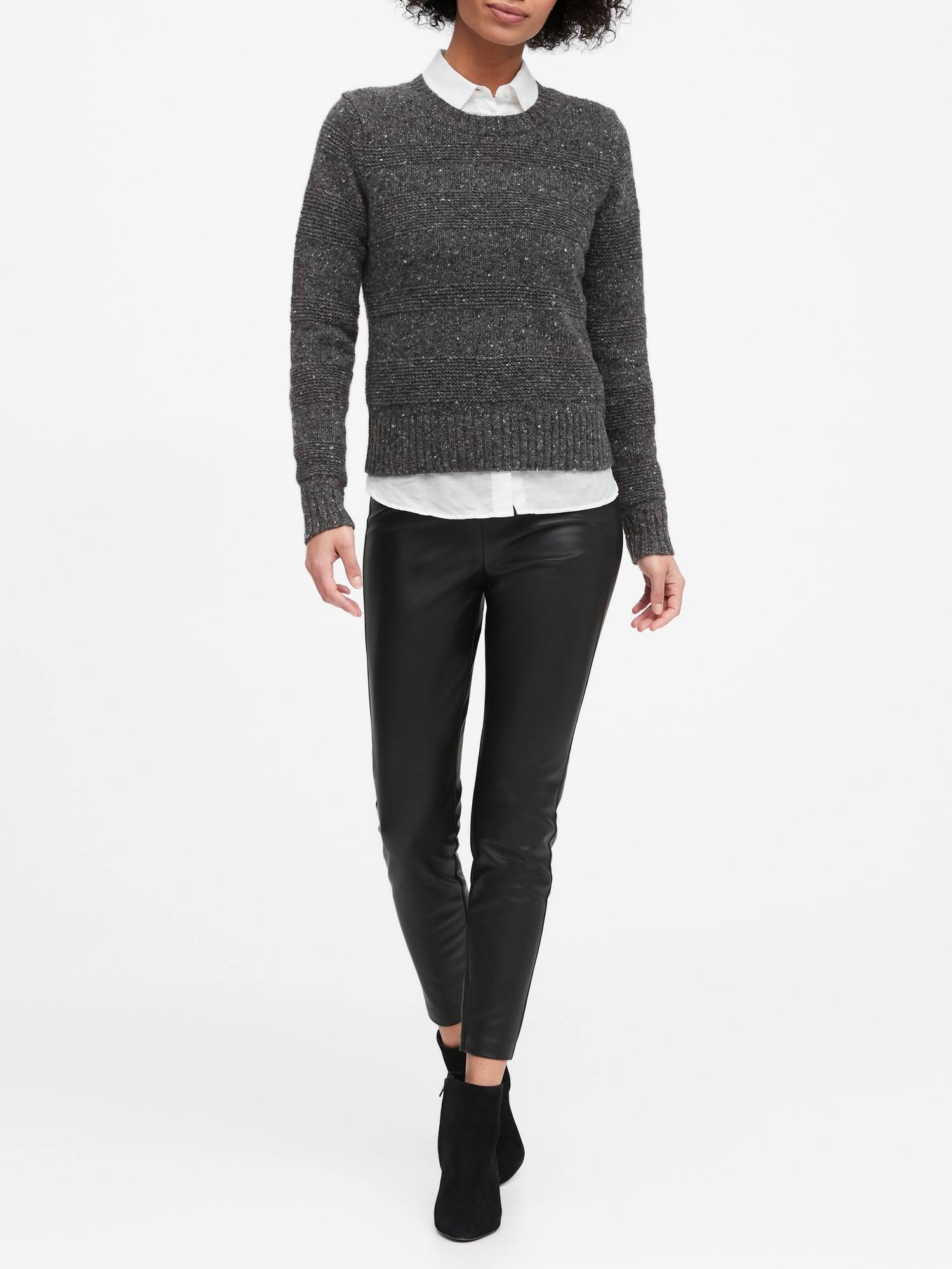 Banana Republic Women's Textured-Stripe Sweater Heather Charcoal Gray Size M