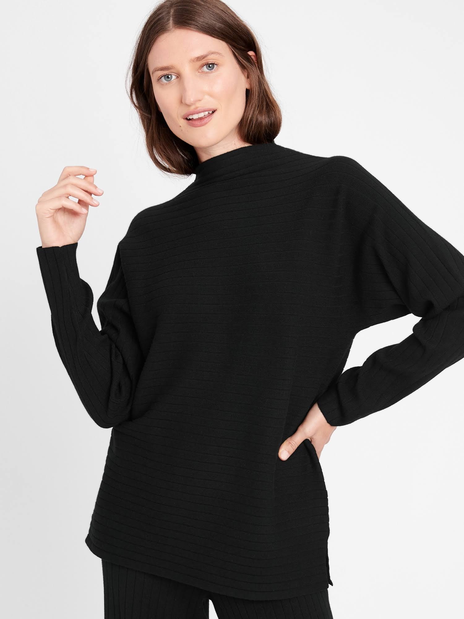 Banana Republic Women's Ribbed Funnel-Neck Sweater Black Size Xs