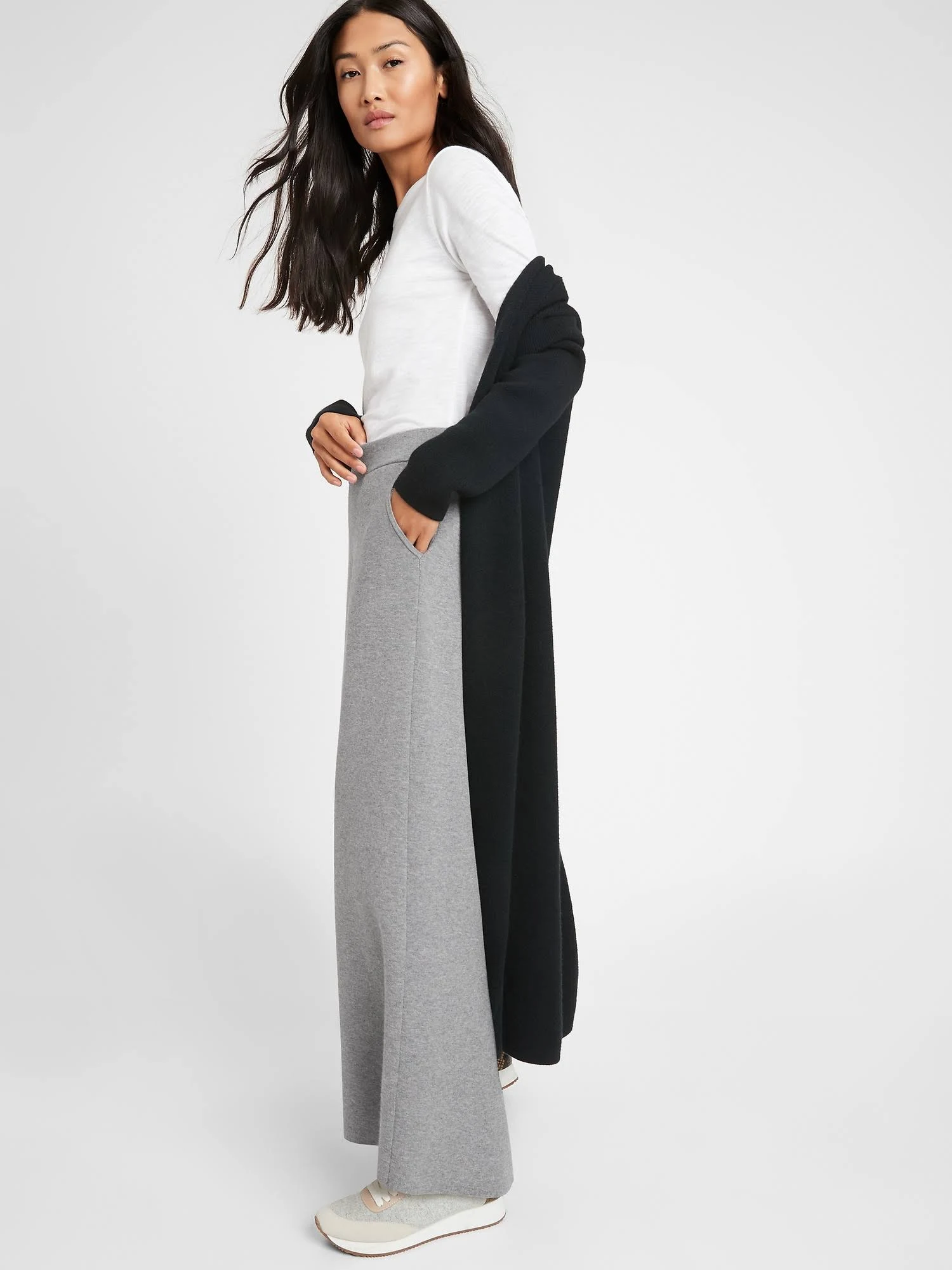 Banana Republic Women's Wide-Leg Sweater Pant Heather Gray Size L