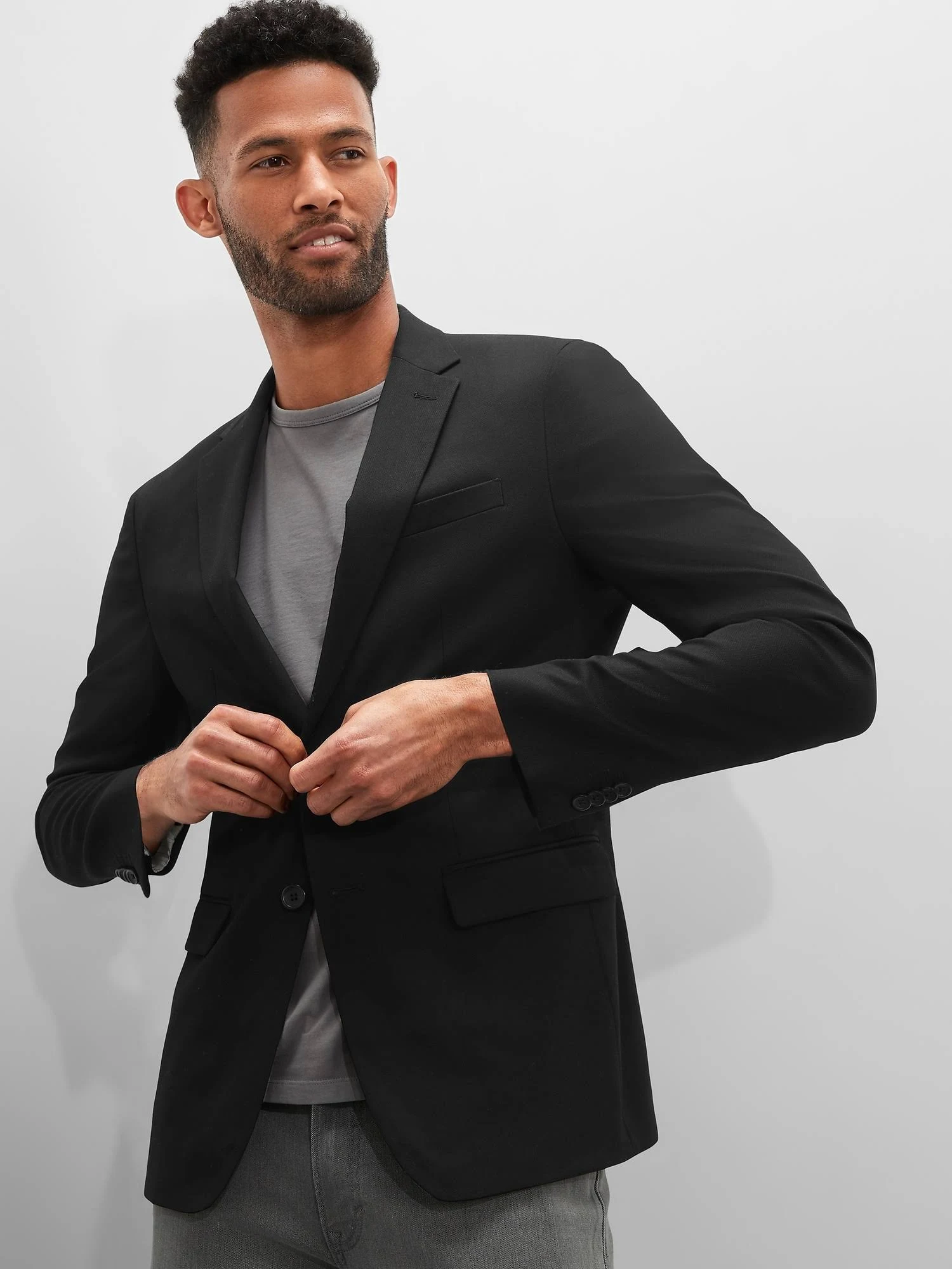 Men's Slim-Fit Stretch Black Blazer Black