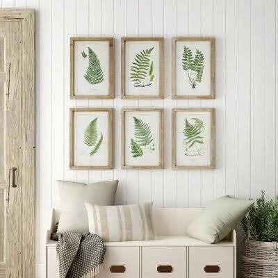 Fern Fronds - 6 Piece Picture Frame Print Set on Wood