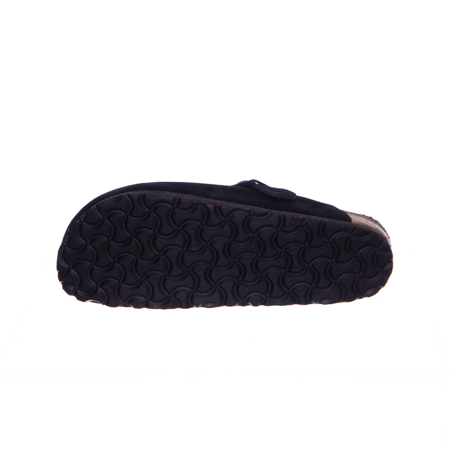 Birkenstock Boston Suede Leather Black Shearling Clogs