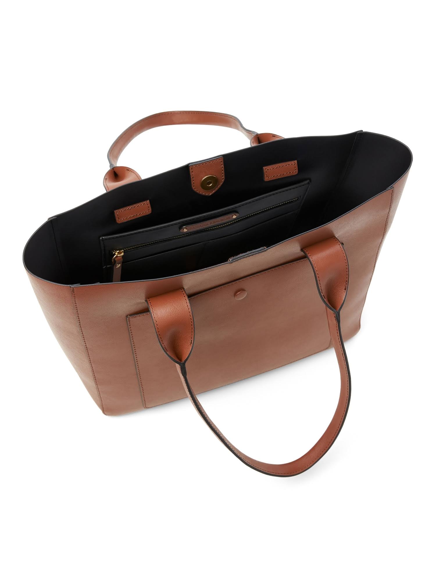 Banana Republic Women's Leather Large East-West Tote Cognac with Black Interior Size One Size