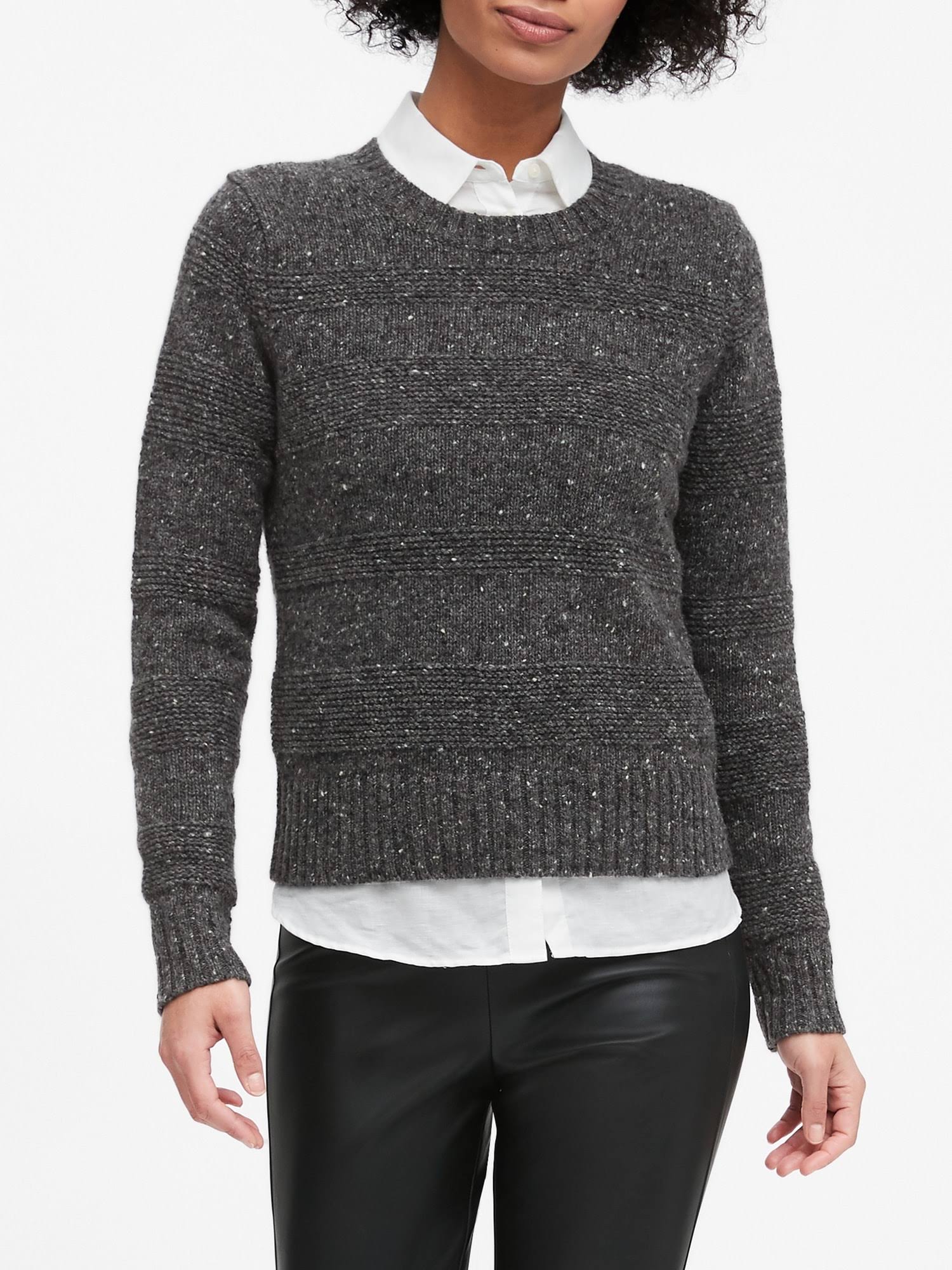 Banana Republic Women's Textured-Stripe Sweater Heather Charcoal Gray Size M