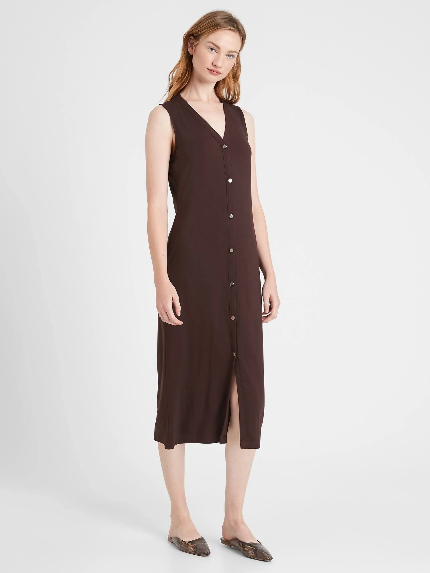 Banana Republic Women's Knit Button-Down Dress Dark Mahogany Brown Size Xs