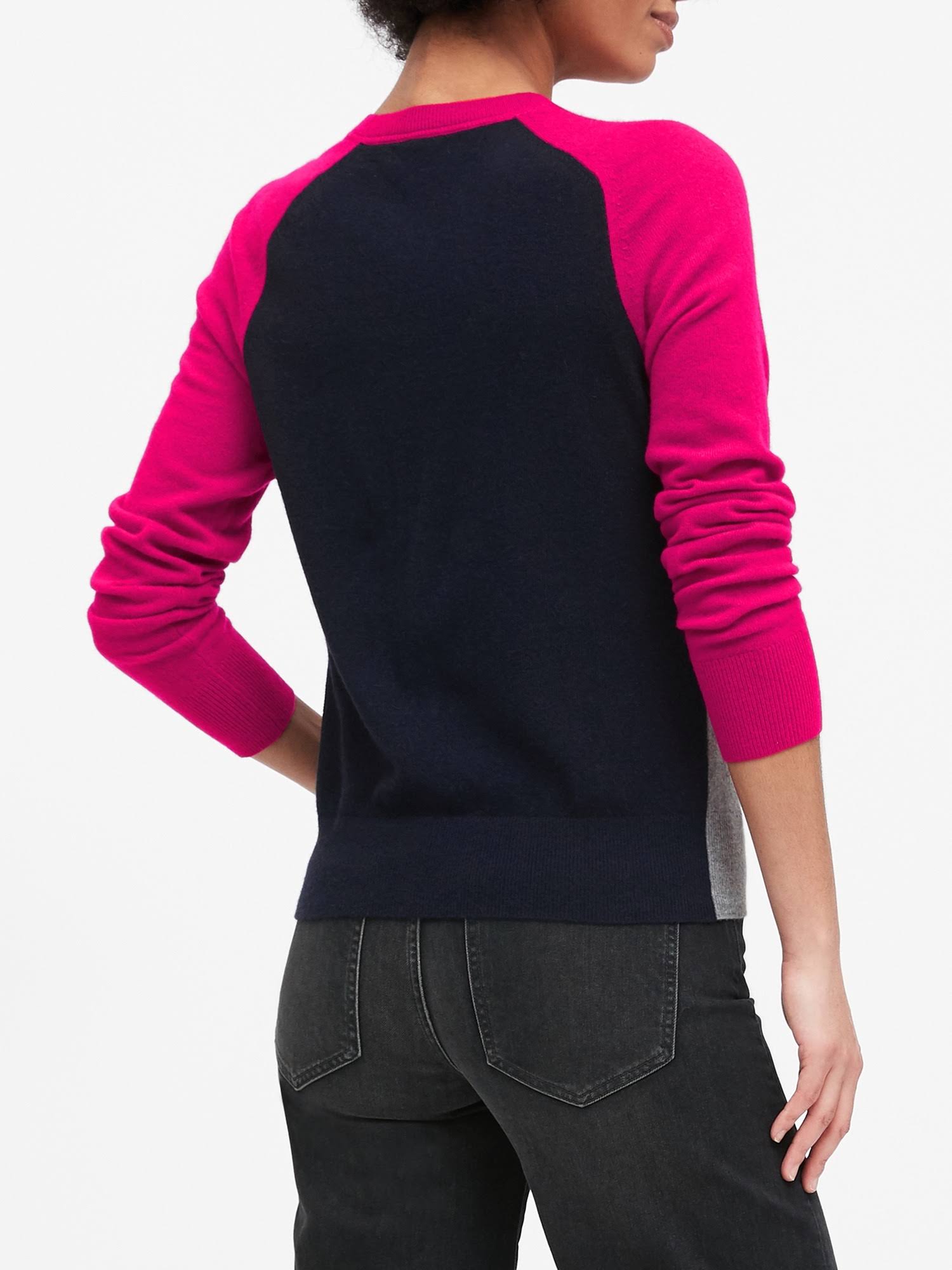 Banana Republic Women's Italian Merino-Blend Raglan Sweater Heather Gray, Hot Pink & Navy Size XS