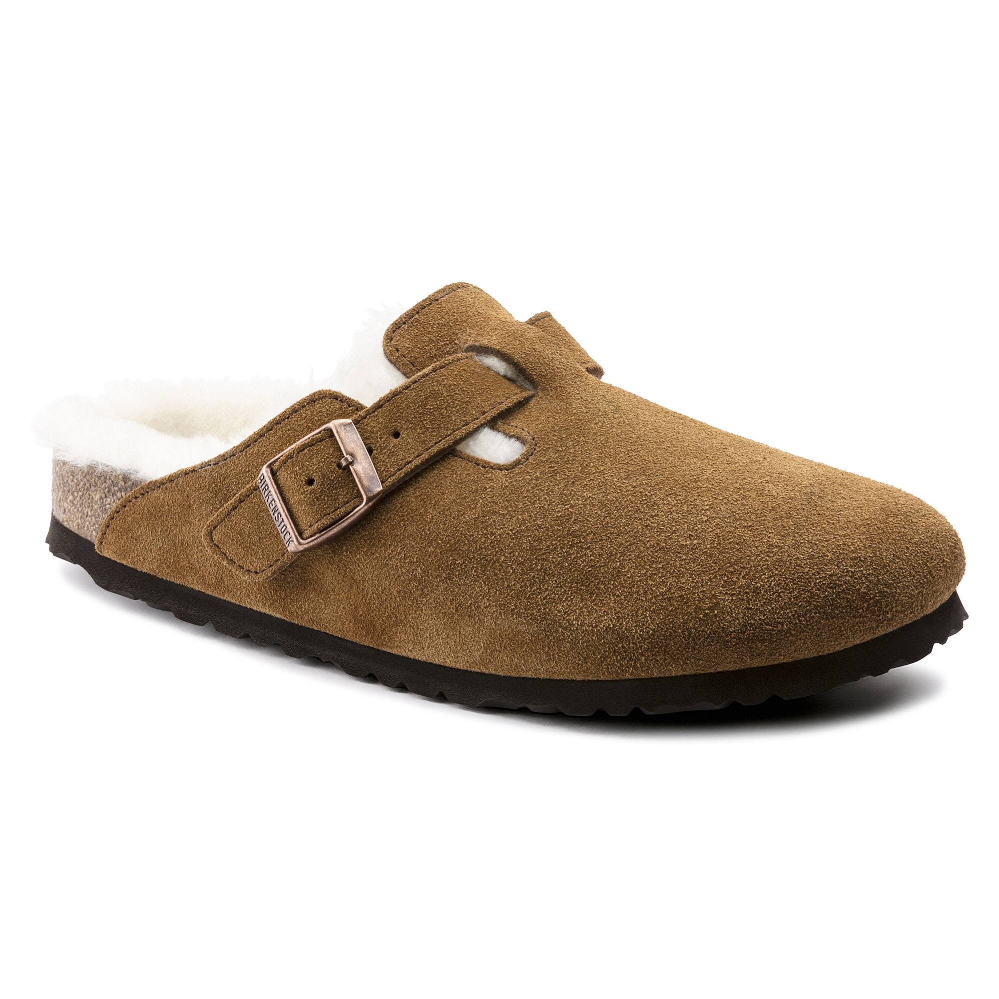 Birkenstock Boston Suede Leather Mink Shearling Clogs