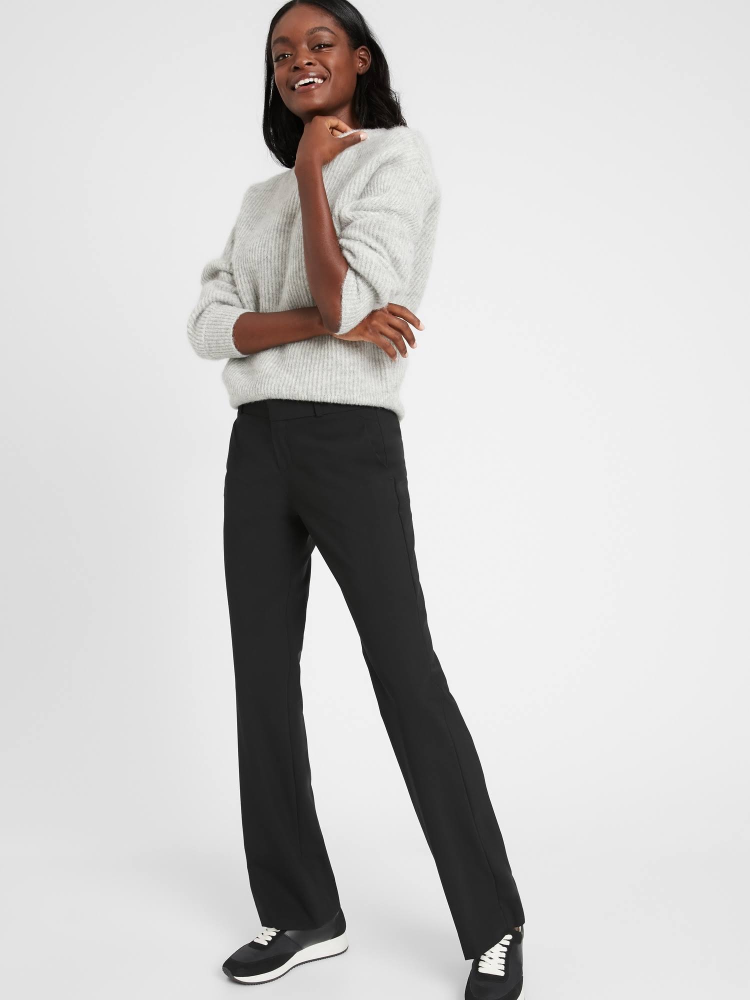 Banana Republic Women's Logan Trouser-Fit Washable Wool-Blend Pant Black Size 14 Regular