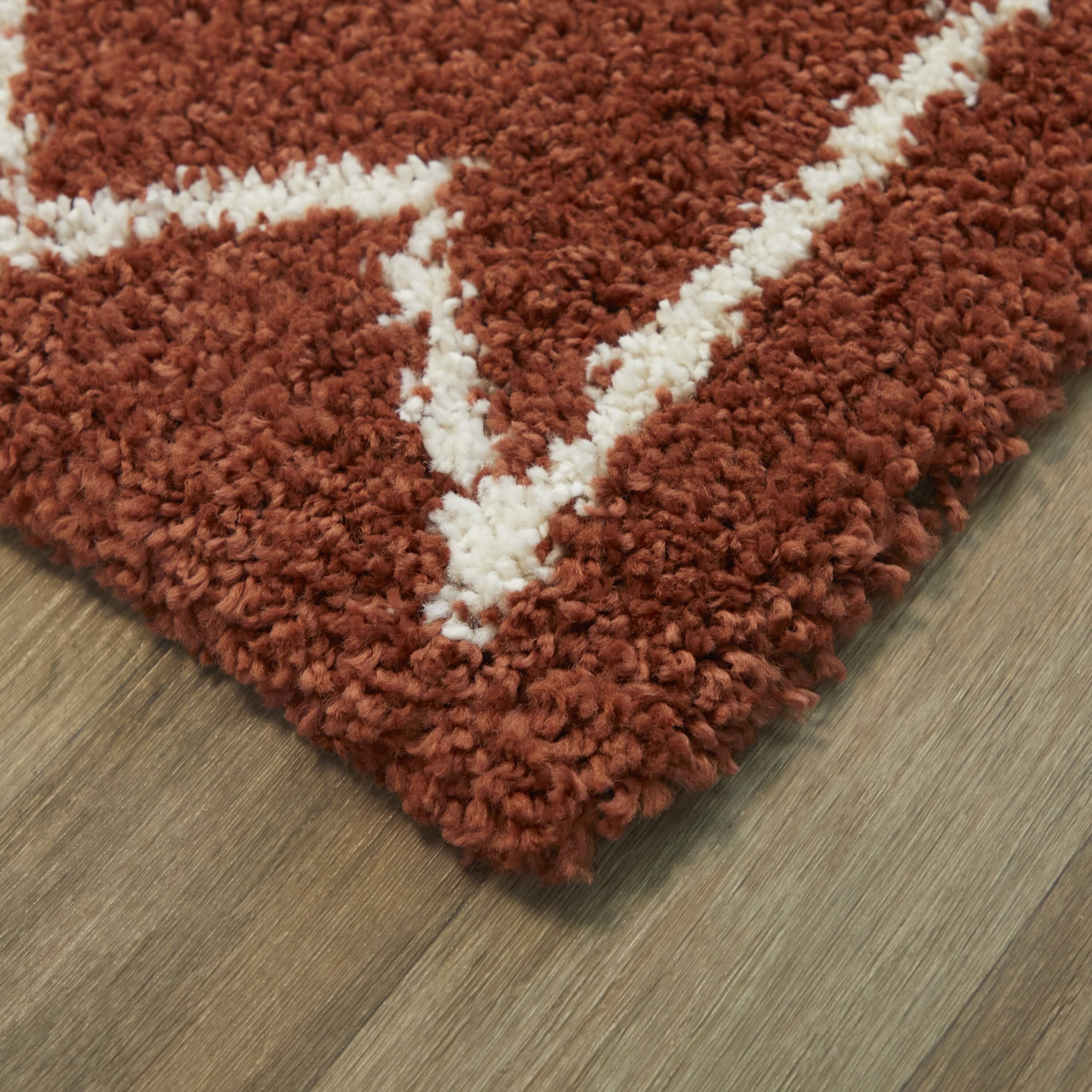 Eila Tribal Shag Area Rug - 5&3x22 x 7& - Cream/Rust