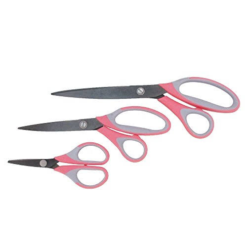 BambooMN Titanium Softgrip Scissors Set for Sewing, Arts, Crafts, Office - Jubilee Yarn - 3 Sets of 3 - Pink