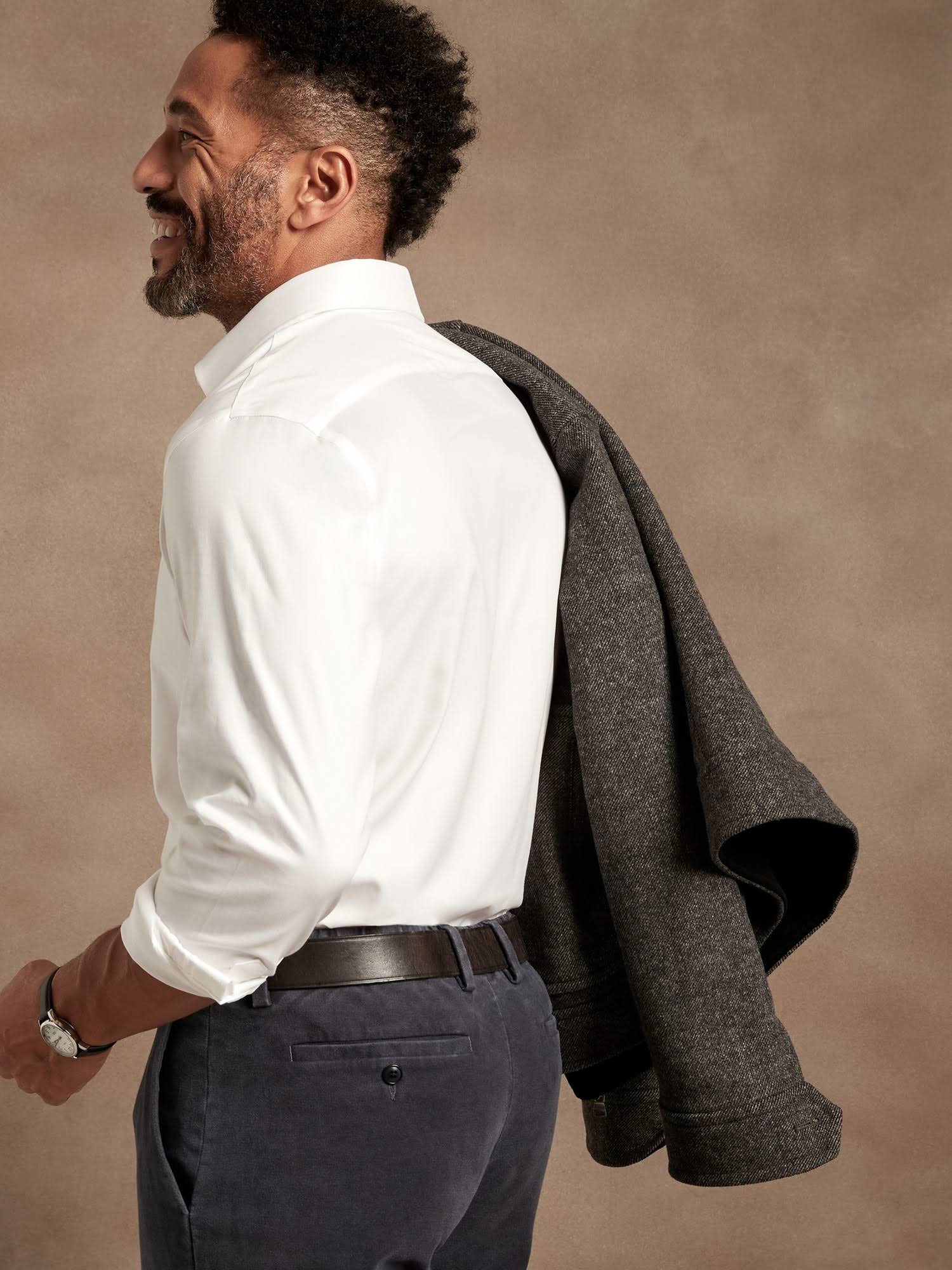 Banana Republic Men's Standard-Fit Non-Iron Dress Shirt White Tall Size XL