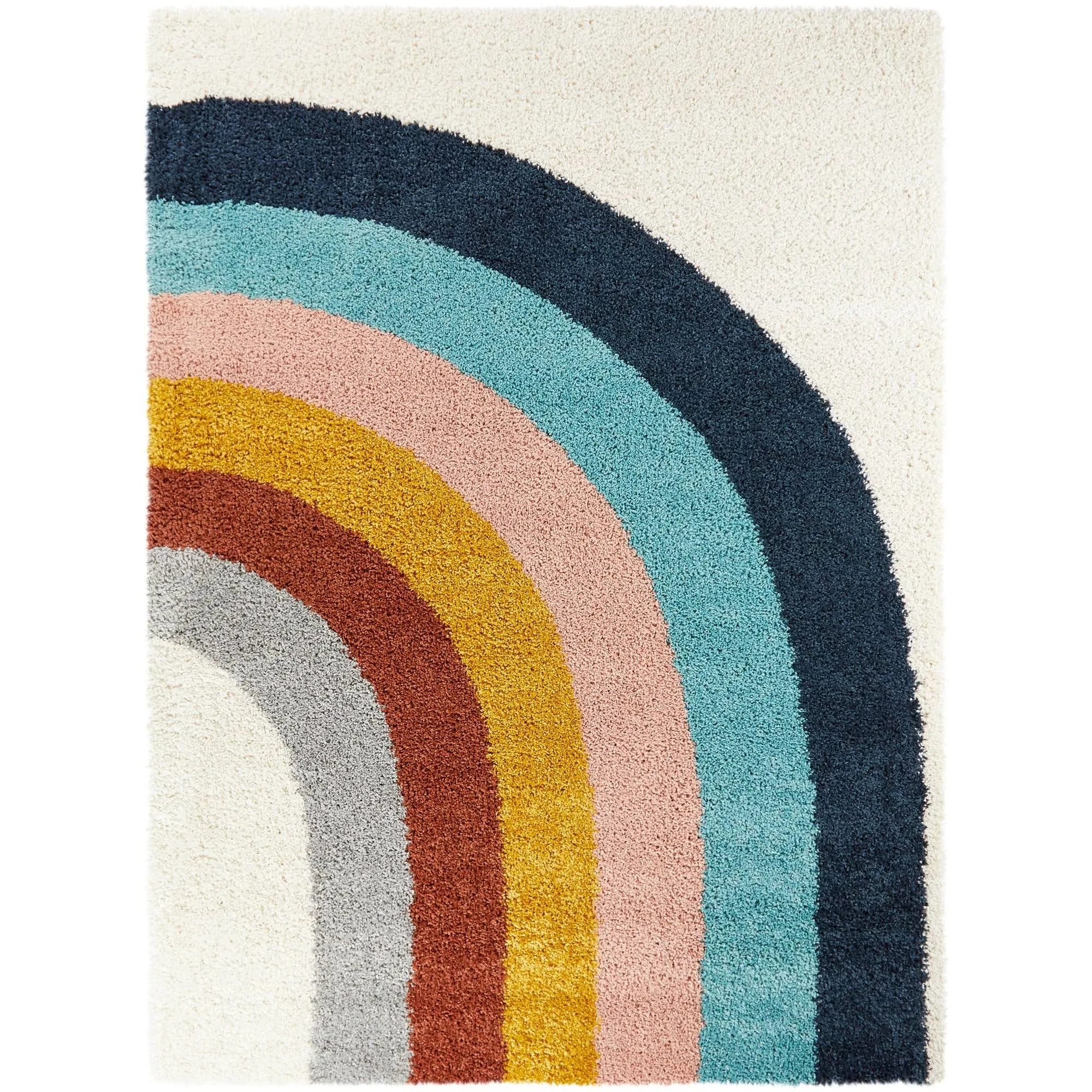 Amelia Rainbow Print Shag Boy & Girl Kids Area Rug - 2&2x22 x 7& Runner - Navy Blue