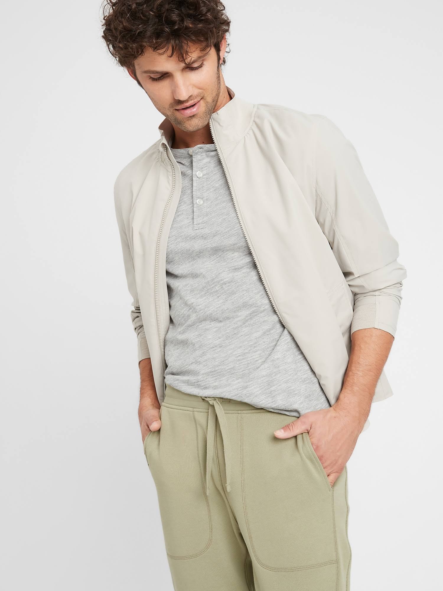 Banana Republic Men's Organic French Terry Jogger Green Cardoon Size S