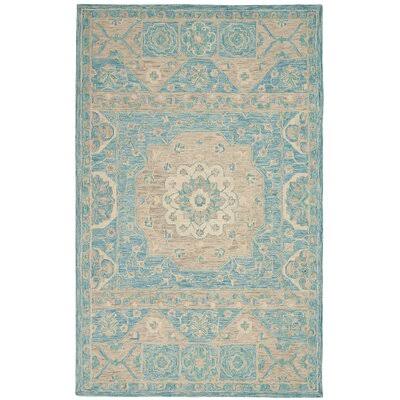 Minton Floral Hand-Hooked Wool Ocean Blue Area Rug Alcott Hill Rug Size: Rectangle 5&3x22 x 7&5x22