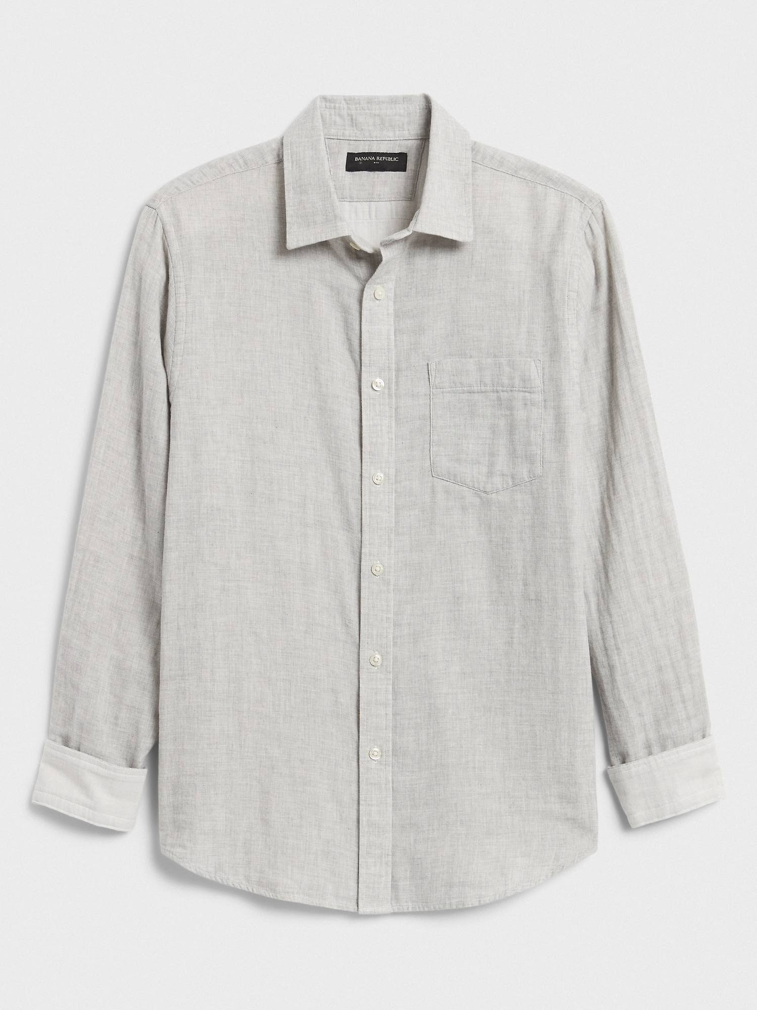 Banana Republic Factory Men's Slim-Fit Untucked Double-Weave Shirt Light Grey Regular Size M