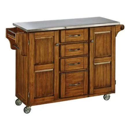 August Grove Adelle-a-Cart Kitchen Island with Stainless Steel Top Base Finish: Oak