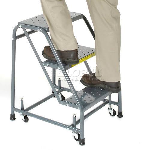 Perforated 16x22W 3 Step Steel Rolling Ladder 10x22D Top Step - 318P