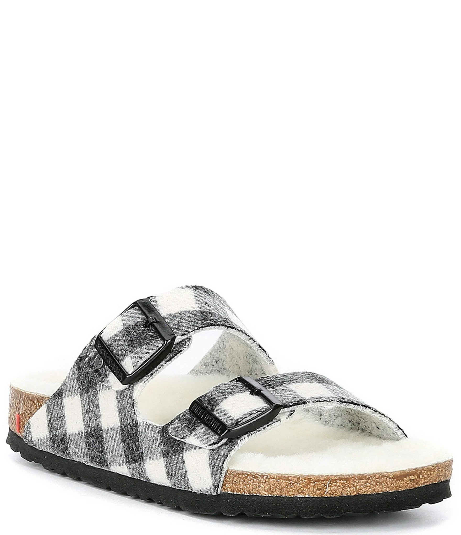 Birkenstock Women's Arizona Shearling Sandals, Plaid White/Natural