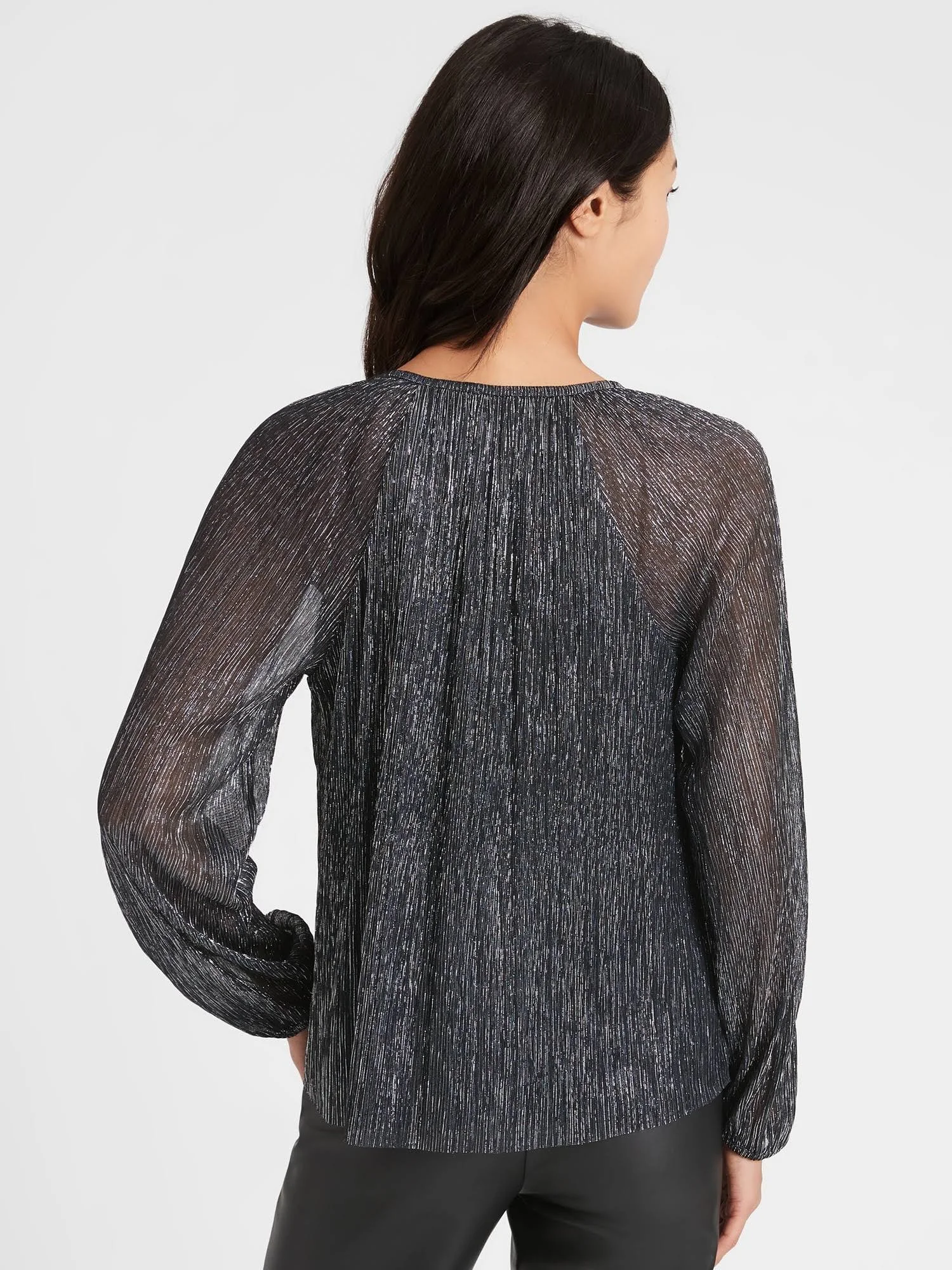 Banana Republic Women's Metallic Balloon-Sleeve Top Gunmetal & Black Size Xs