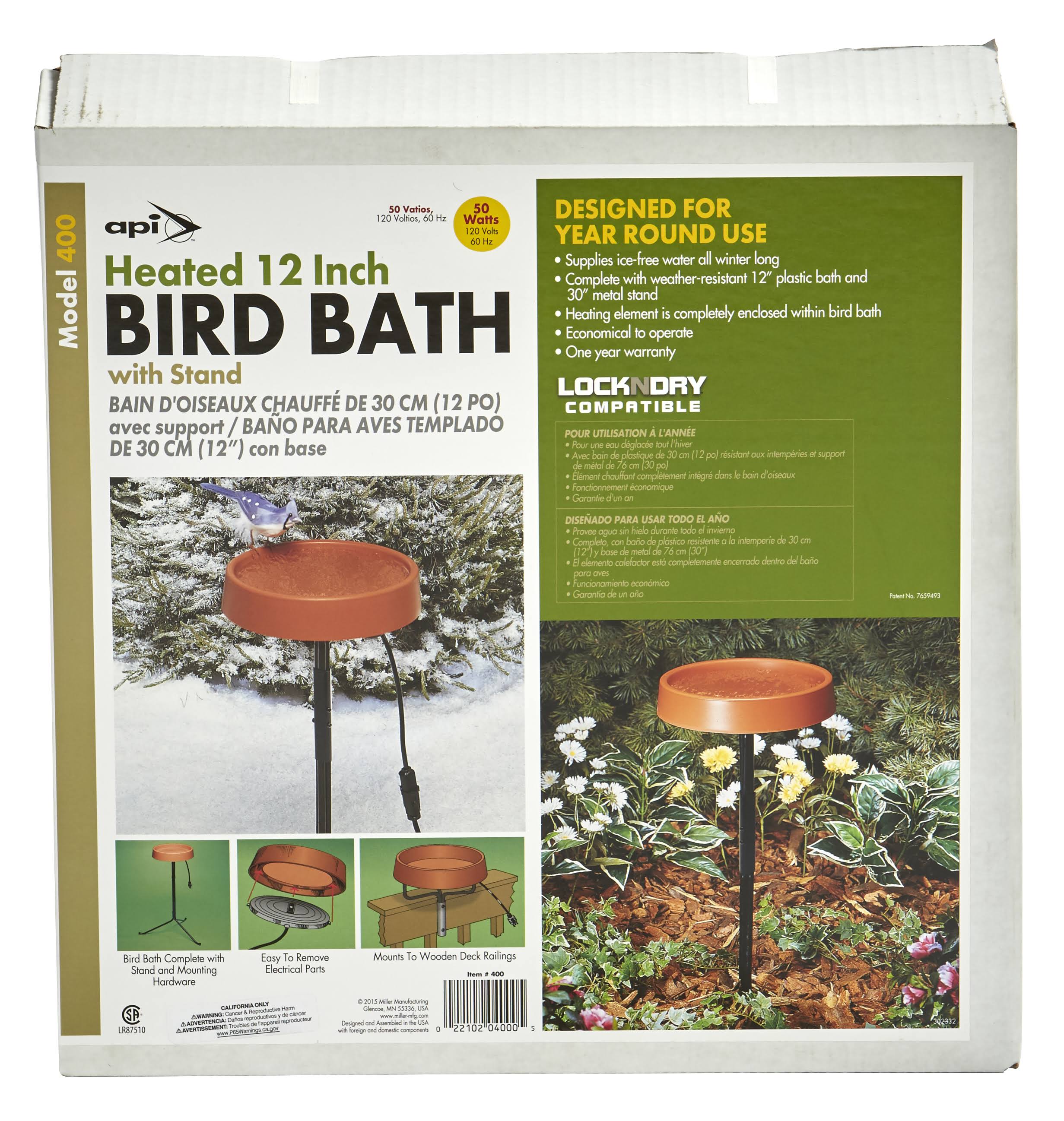 12-Inch Heated Bird Bath with Metal Stand