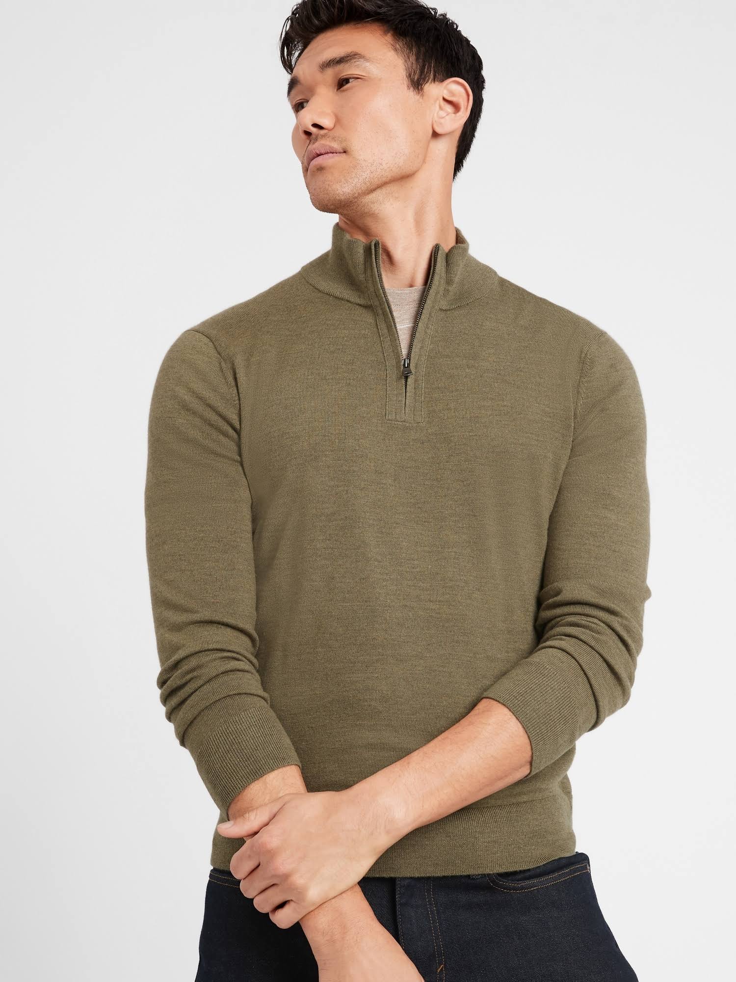 Banana Republic Men's Merino Half-Zip Sweater Green Size S